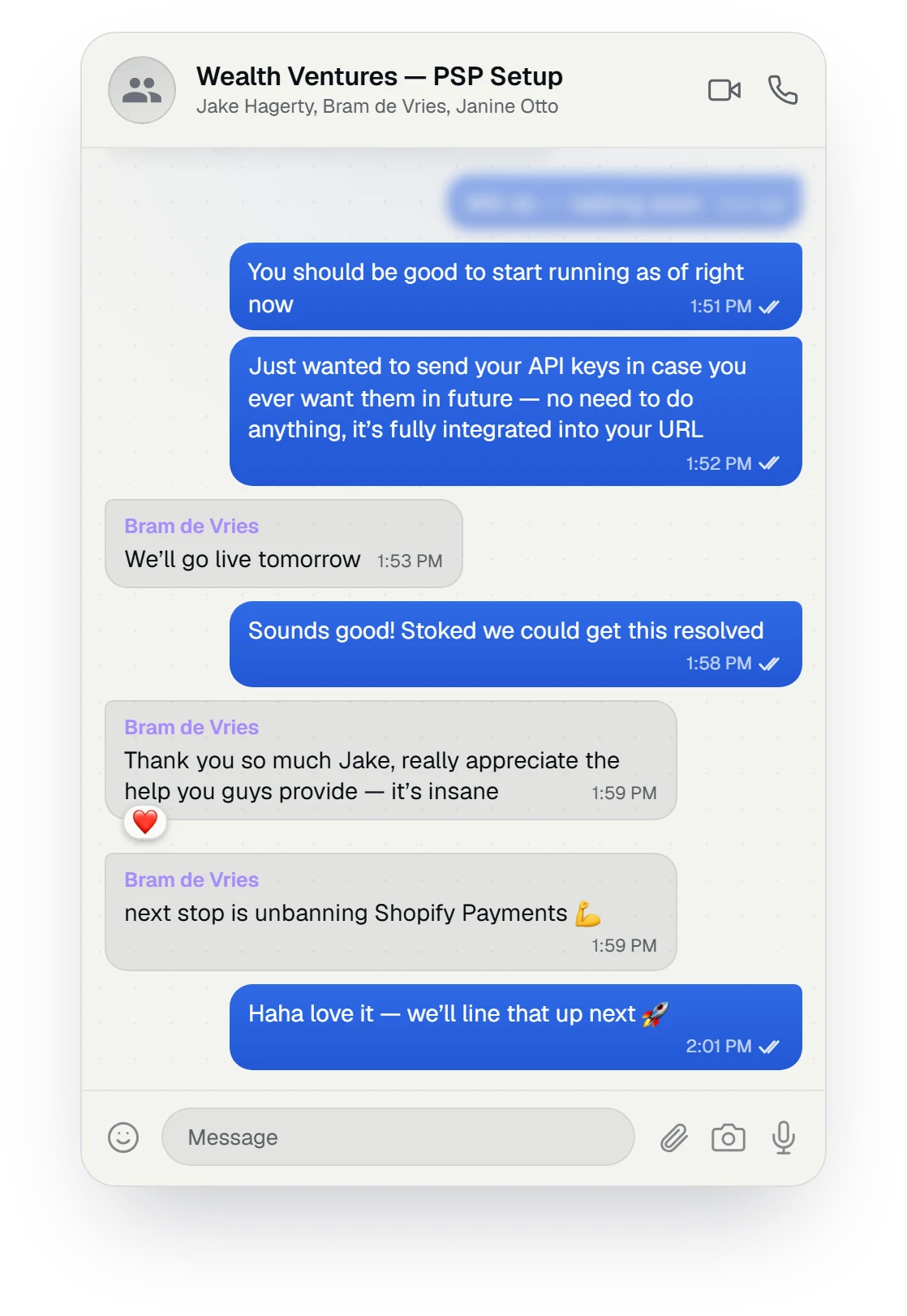 Client chat after go-live: "really appreciate the help you guys provide"
