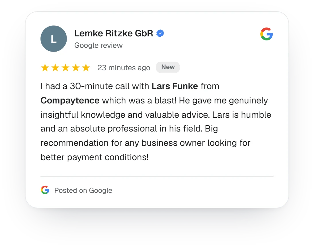 Five-star Google review: a 30-minute call with Lars Funke "was a blast"